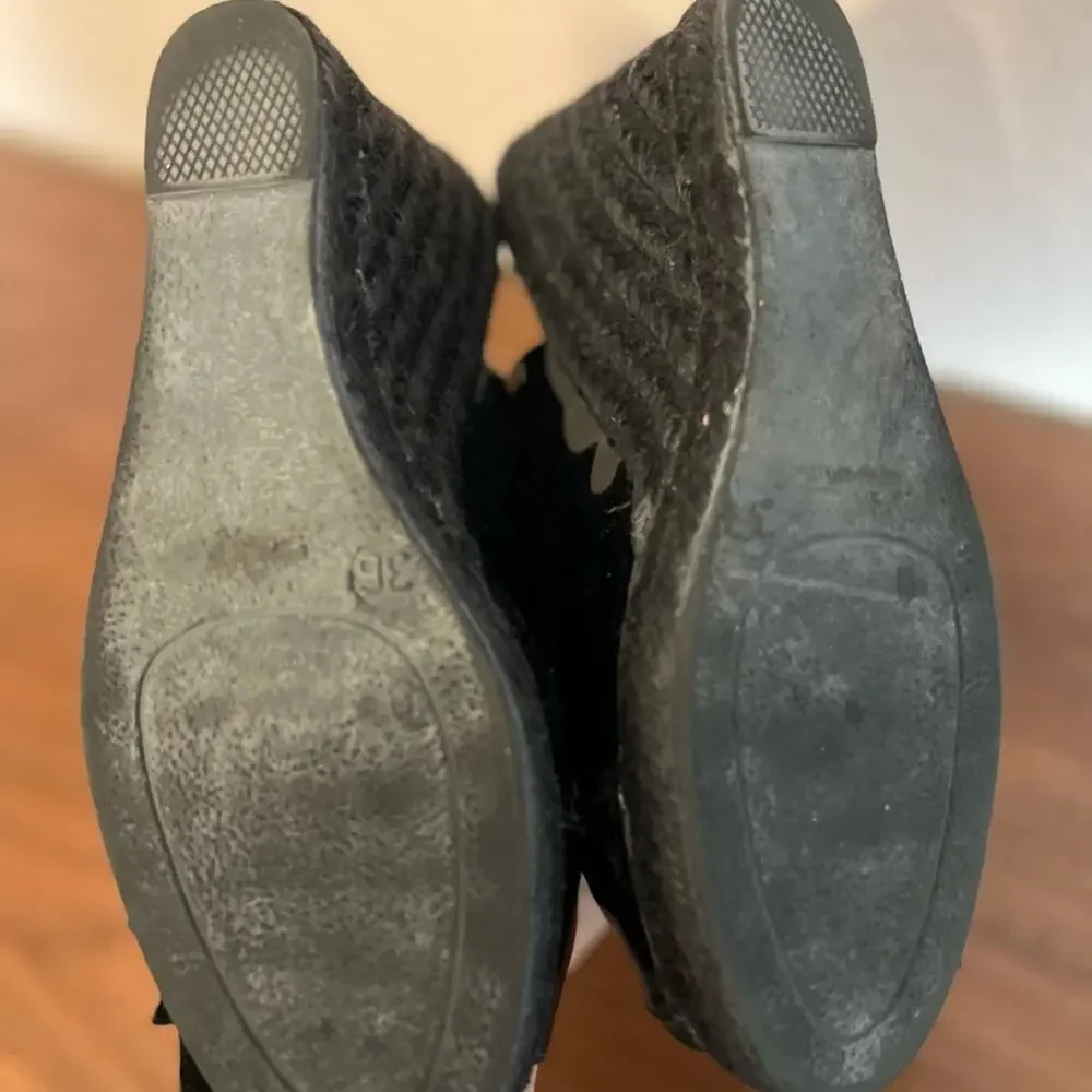 Valentino Black Patent Leather Mena Espadrille Wedge Slingback Sandal Size 5.5